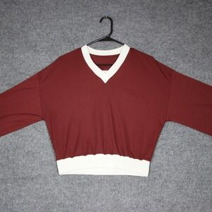 Vintage JCPenney Fashions Women Maroon V Neck‎ Long Sleeve Cropped Sweater Sz 16